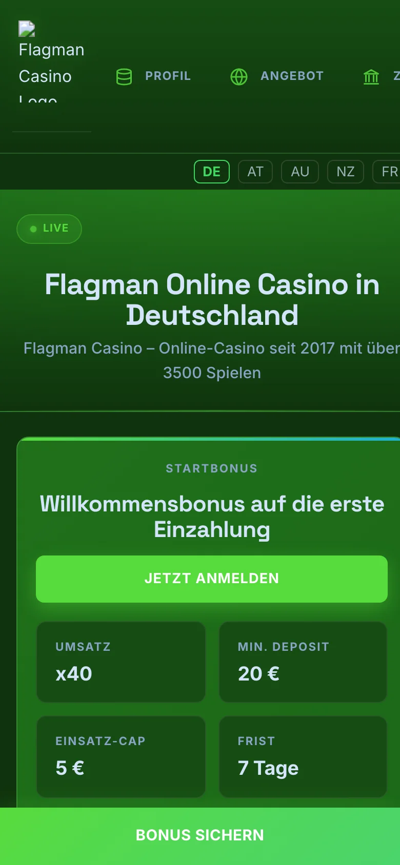 Flagman Casino mobile lobby screenshot