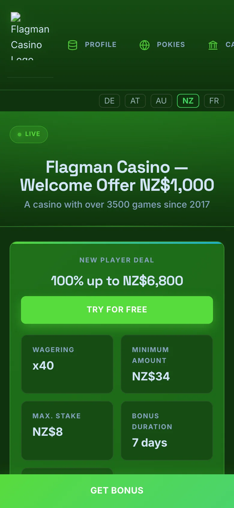 Flagman Casino mobile lobby screenshot